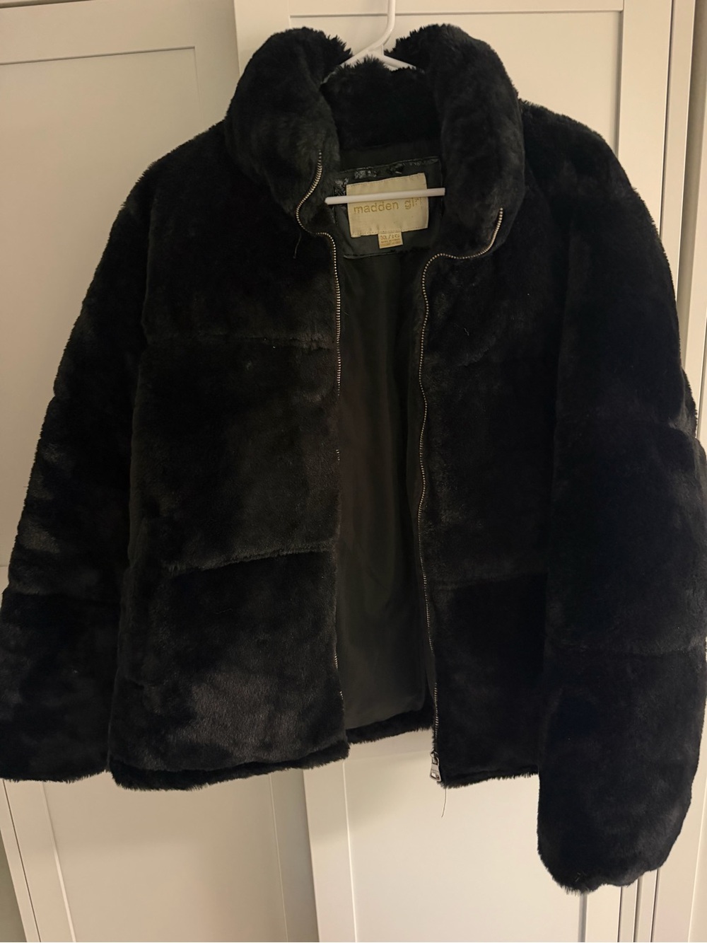 Madden Girl Black Faux Fur Jacket - size XL